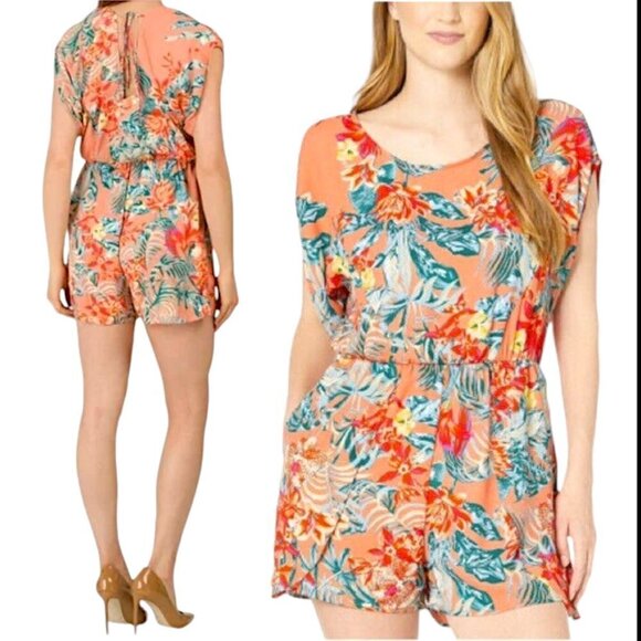 BCBGMAXAZRIA Tropical Floral Flutter Sleeve Romper XS - Picture 1 of 9